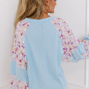  Textured Floral Patchwork Balloon Sleeve Blouse