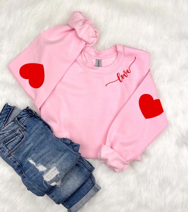 Valentine's Sweatshirt, Heart Elbow Patch Hoodie, Love Heart Sweatshirt, Heart Patches, Cute Valentine's Sweater