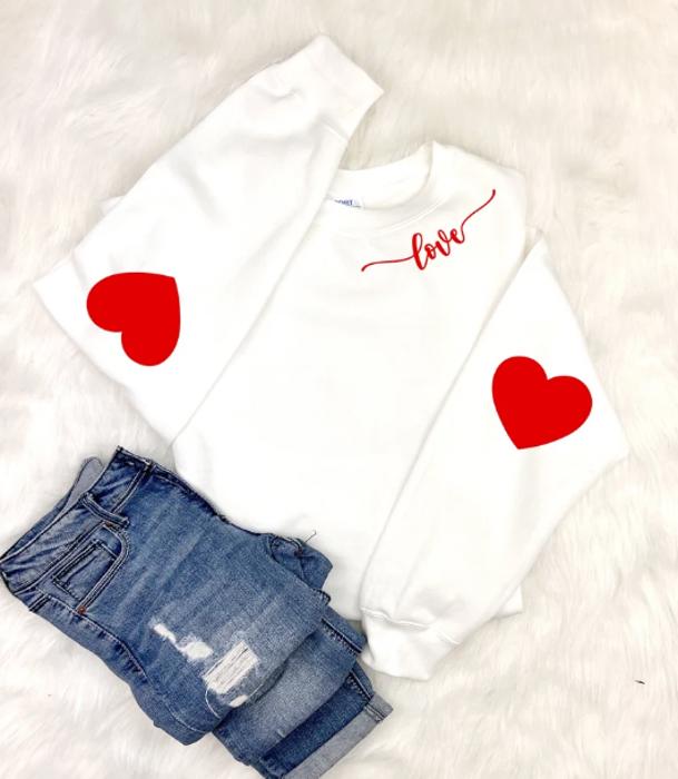 Valentine's Sweatshirt, Heart Elbow Patch Hoodie, Love Heart Sweatshirt, Heart Patches, Cute Valentine's Sweater