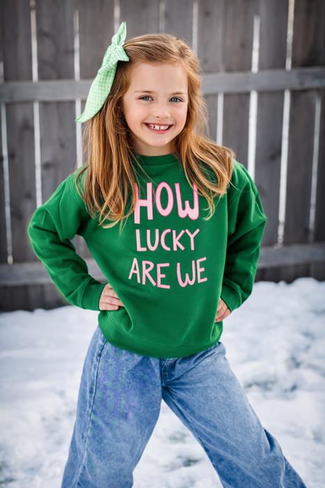 St. Patrick’s Day Girls Sweatshirt | How Lucky Are We Matching Sister & Best Friend Crewneck (Toddler Youth)
