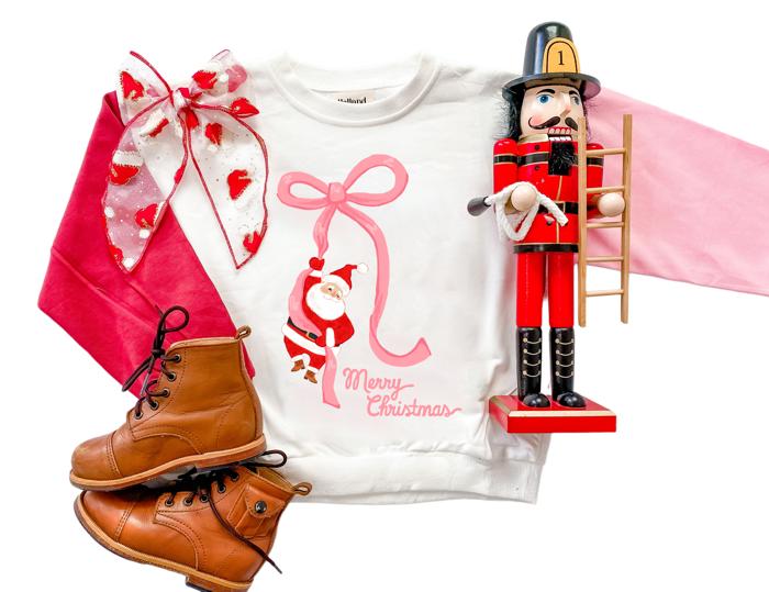 Santa Ribbon | Girls Christmas Sweatshirt | Youth