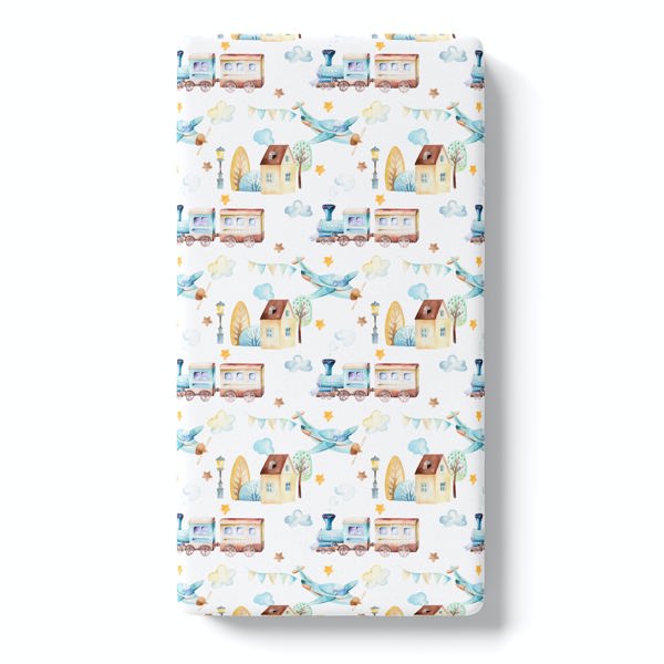 Fitted Crib Sheet - Airplane & Train