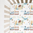  Fitted Crib Sheet - Airplane & Train