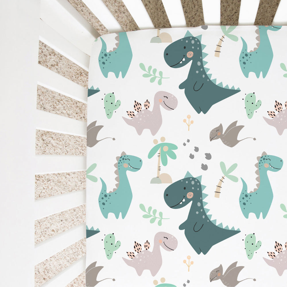 Fitted Crib Sheet - Blue Dino