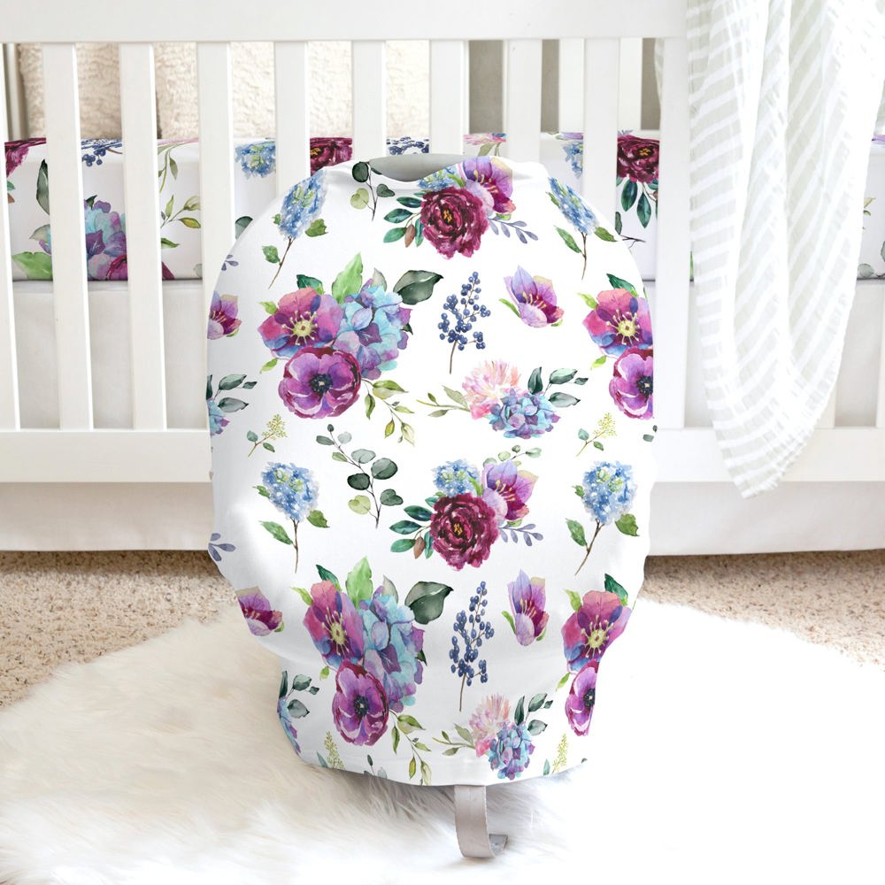 Blue Floral Infant Car Seat / Nursing Cover