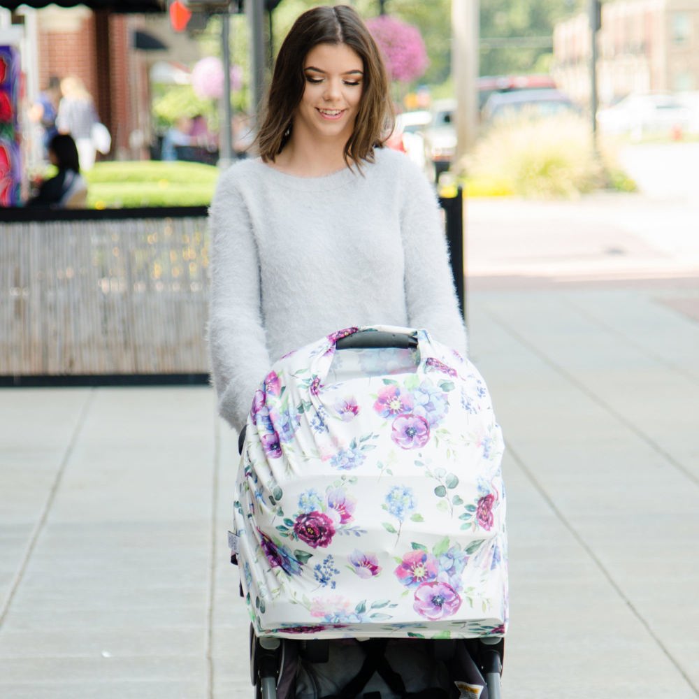 Blue Floral Infant Car Seat / Nursing Cover