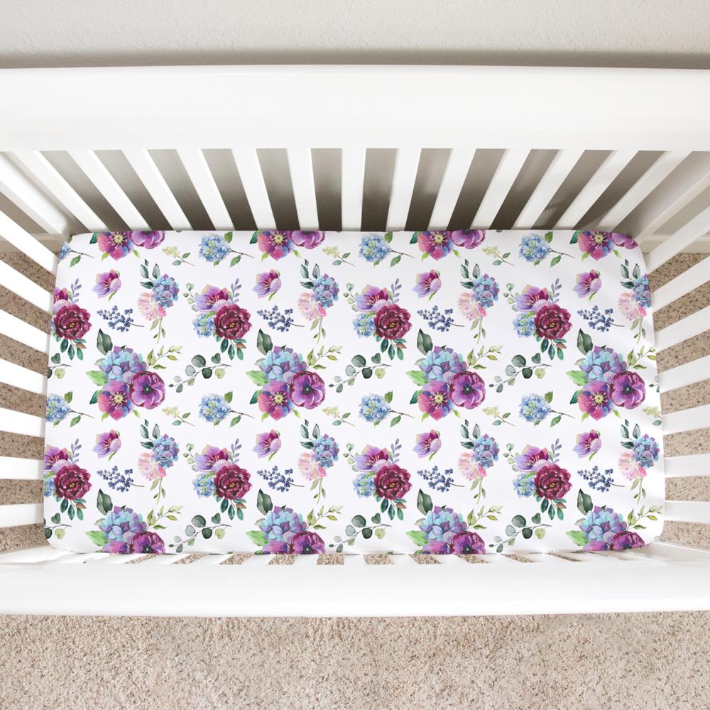 Fitted Crib Sheet - Blue Floral