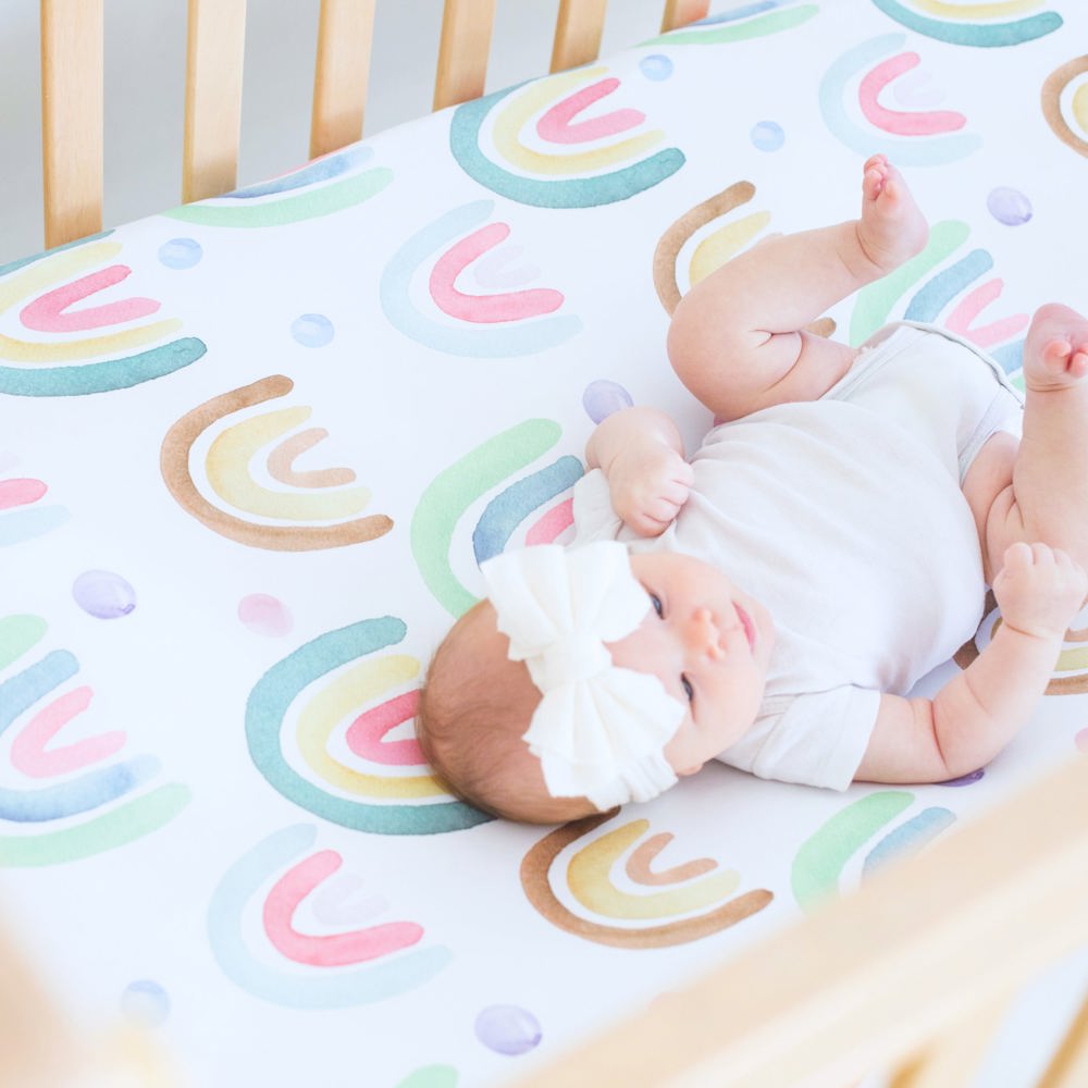 Fitted Crib Sheet - Blue Rainbow