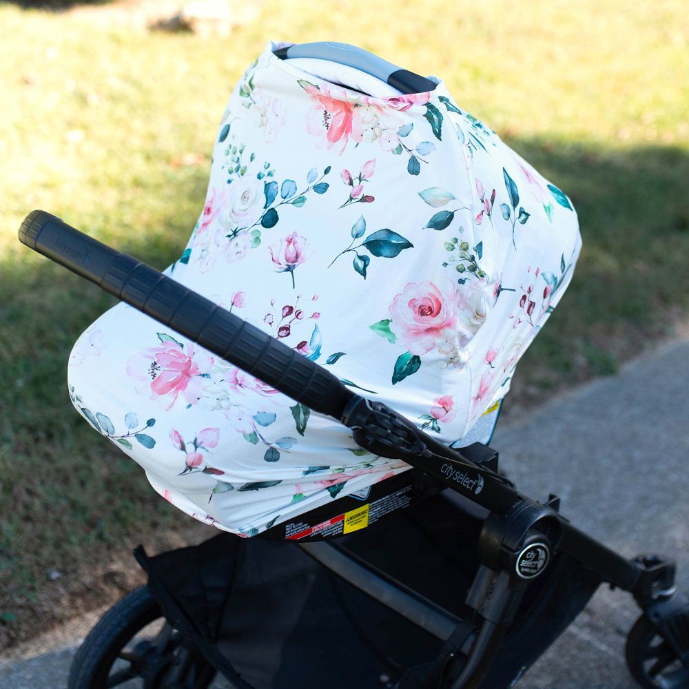 Peach Floral Infant Baby Car Seat / Nursing Cover