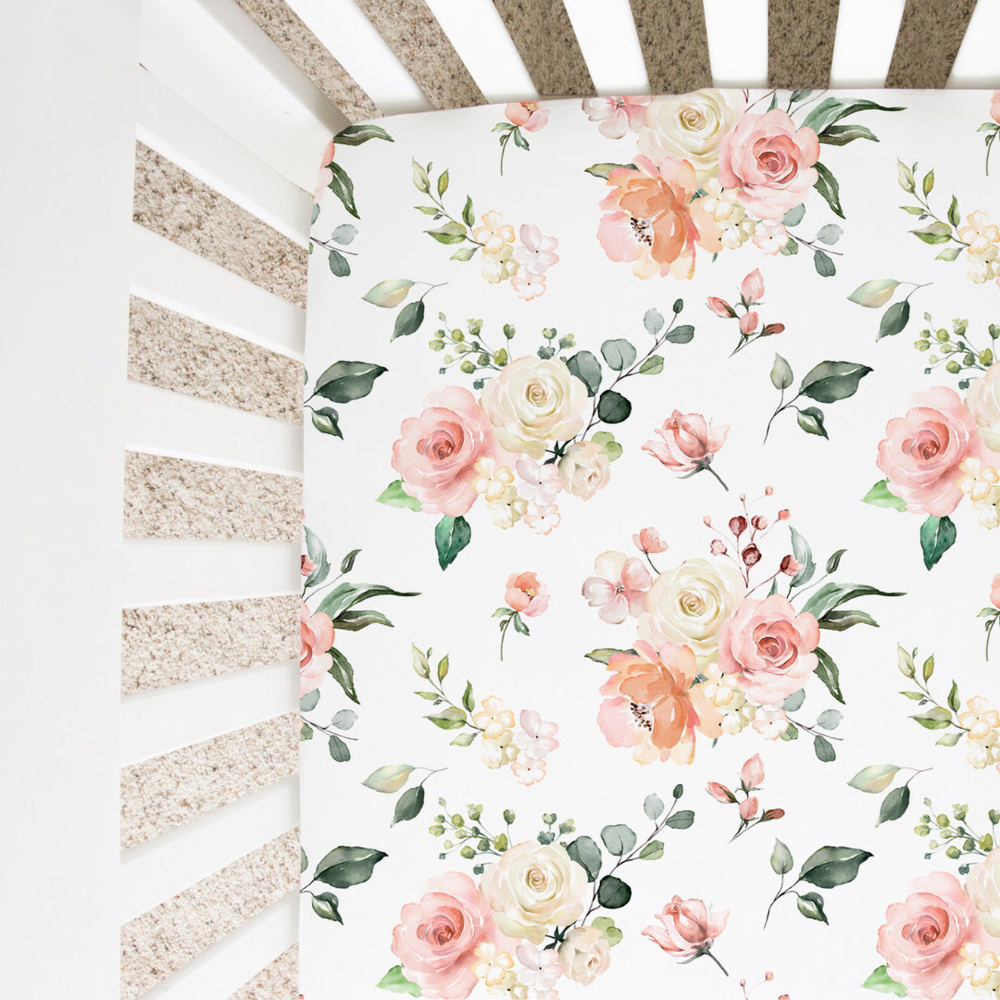 Fitted Crib Sheet - Peach Floral