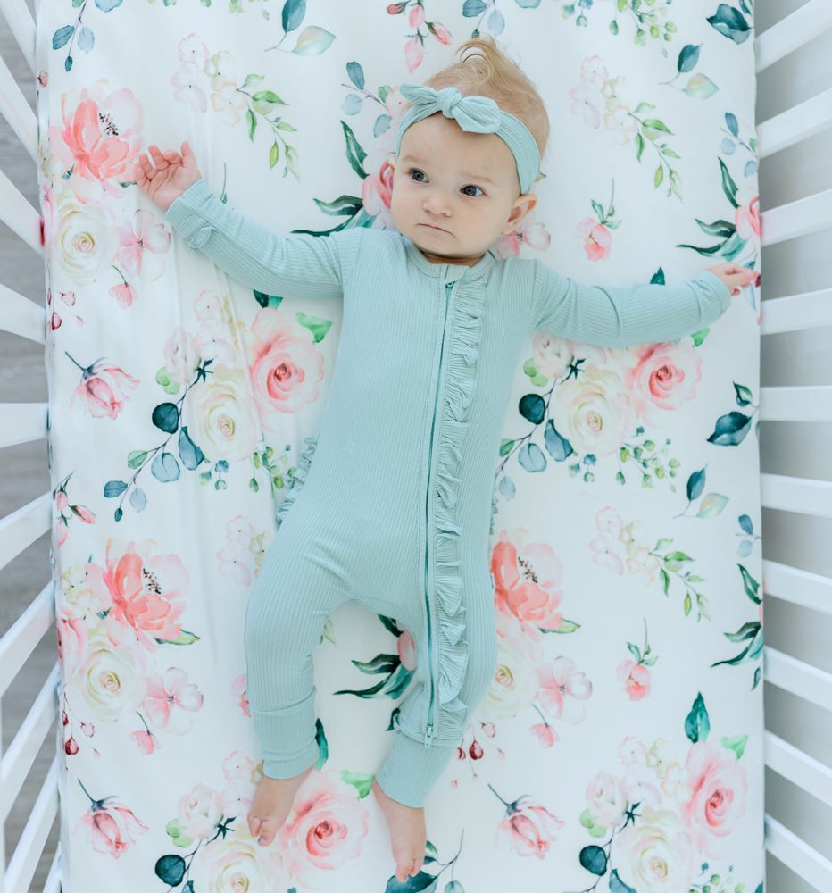 Fitted Crib Sheet - Peach Floral