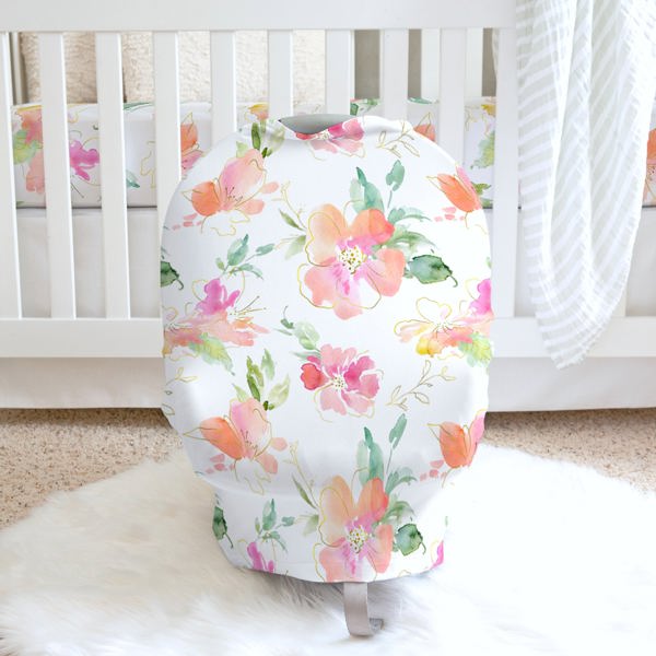 Pink & Gold Floral Infant Car Seat / Nursing Cover