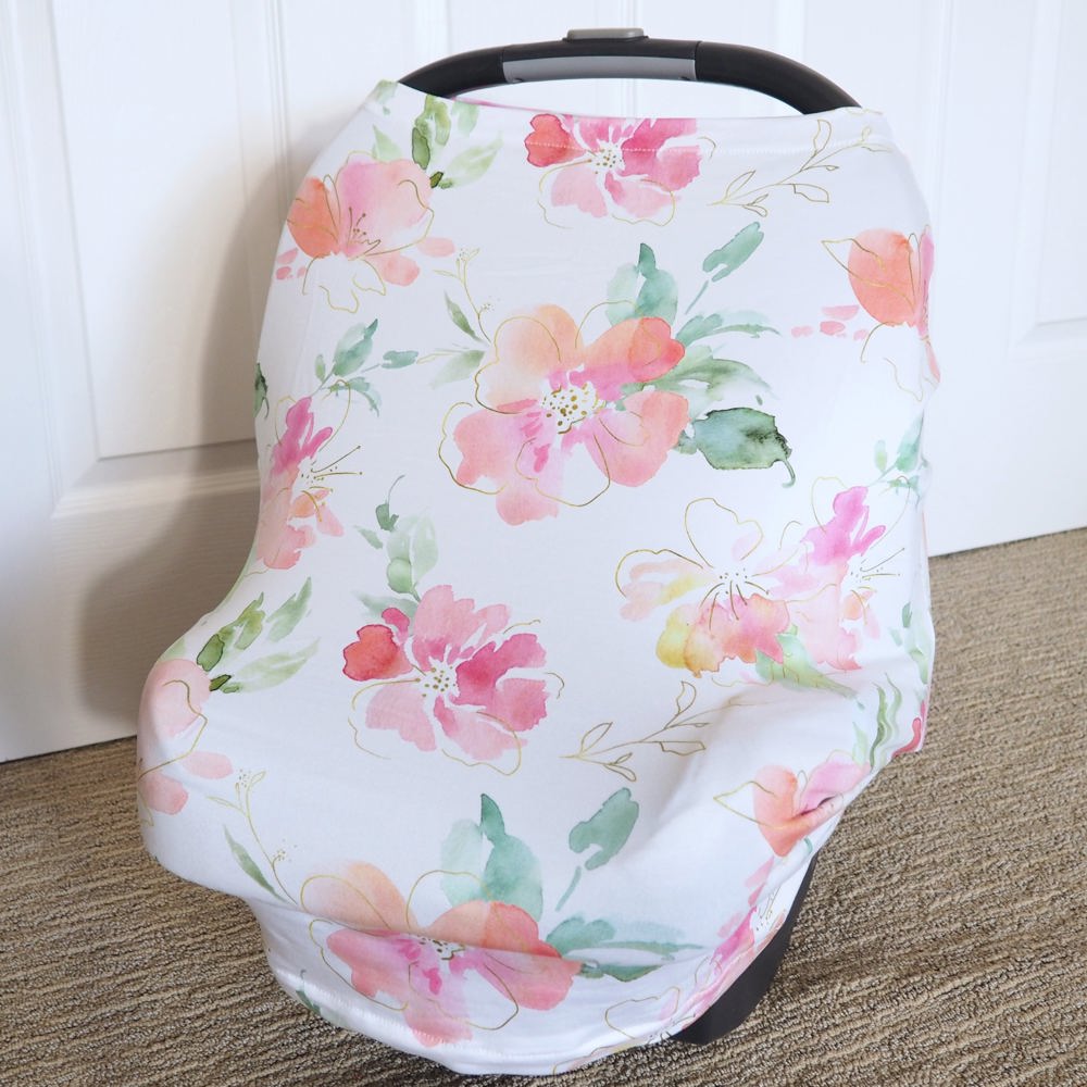 Pink & Gold Floral Infant Car Seat / Nursing Cover