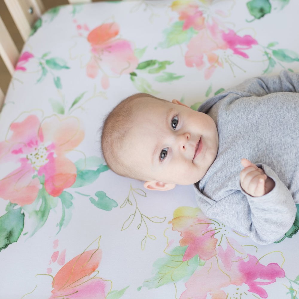 Fitted Crib Sheet - Pink & Gold Floral