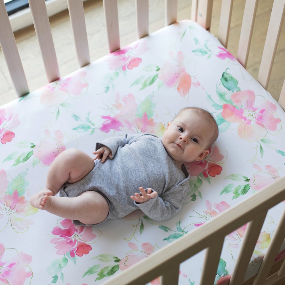 Fitted Crib Sheet - Pink & Gold Floral