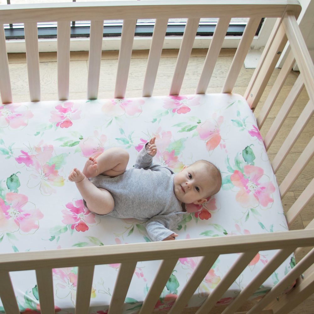 Fitted Crib Sheet - Pink & Gold Floral