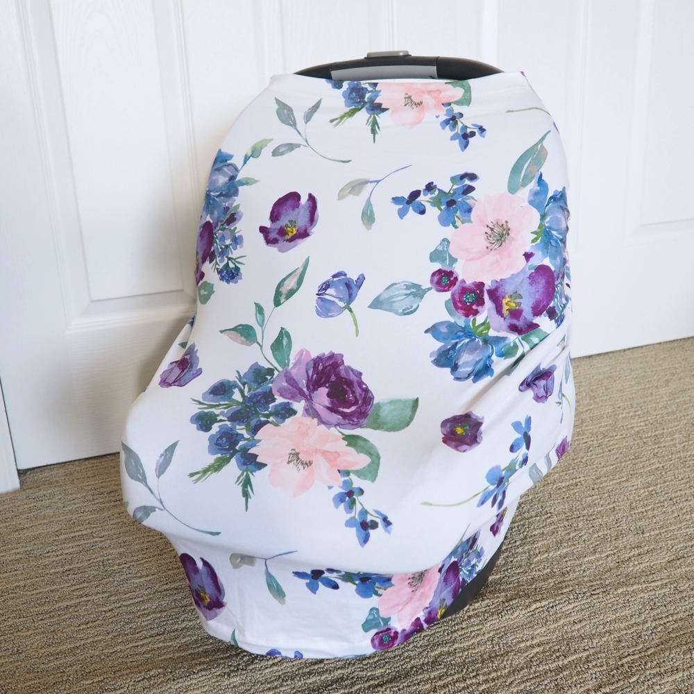 Purple & Blush Floral Infant Car Seat / Nursing Cover