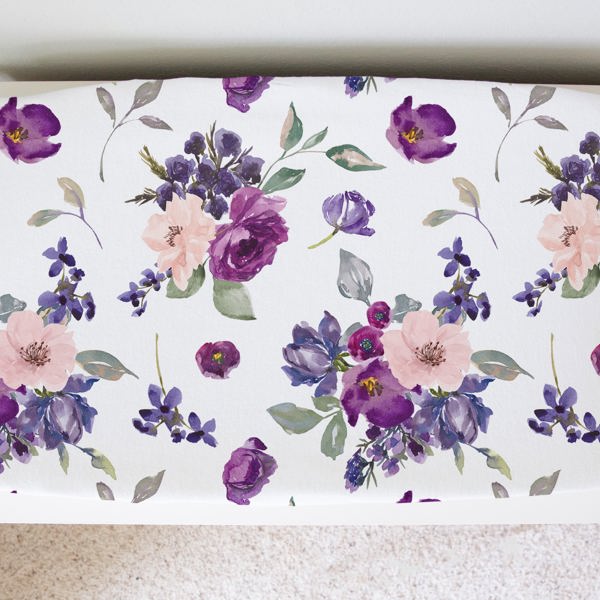 Changing Pad Cover - Purple & Blush Floral