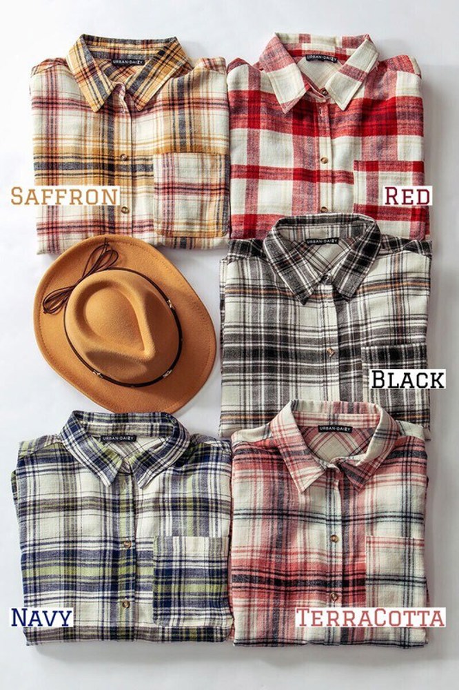 Cotton Plaid Print Button Down Shirt