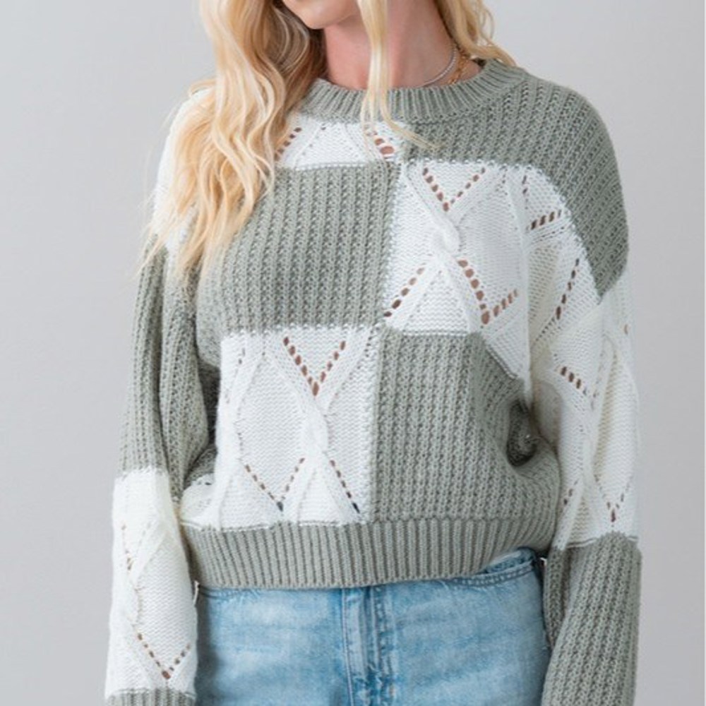 Cableknit Colorblock Knit Sweater