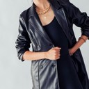 Black Medium Longer Double Breasted Faux Leather Coat