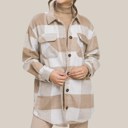 Khaki Medium Oversized Buffalo Plaid Curved Longer Hemline Jacket