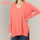 Deep Coral X-Small Relaxed Fit V Neck Hi-Lo Sweater