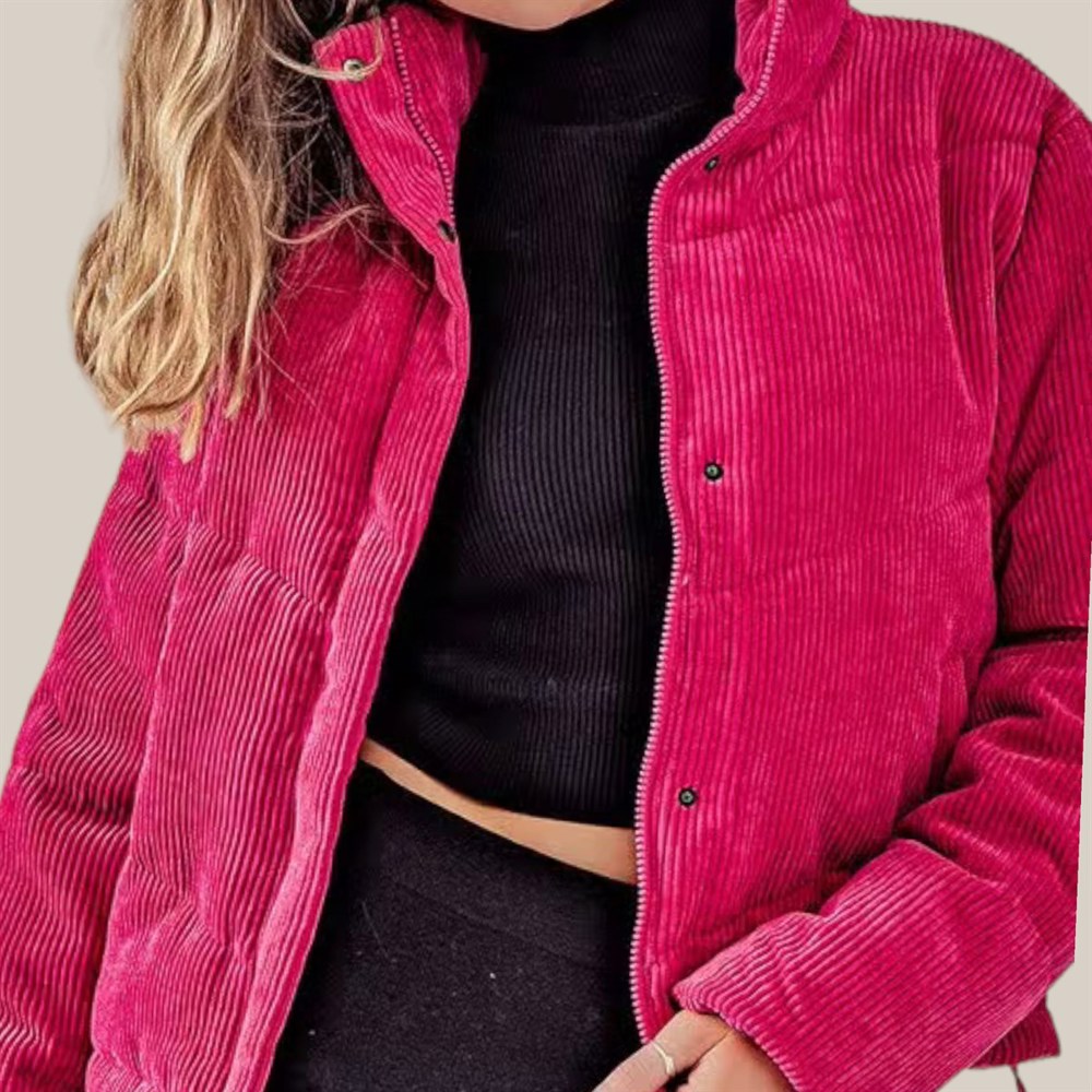 High Collar Corduroy Puffer Jacket