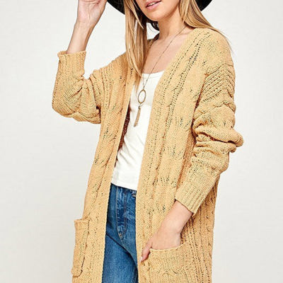 Chenille Cable Knit Ribbed Open Front Cardigan / 9 Colors