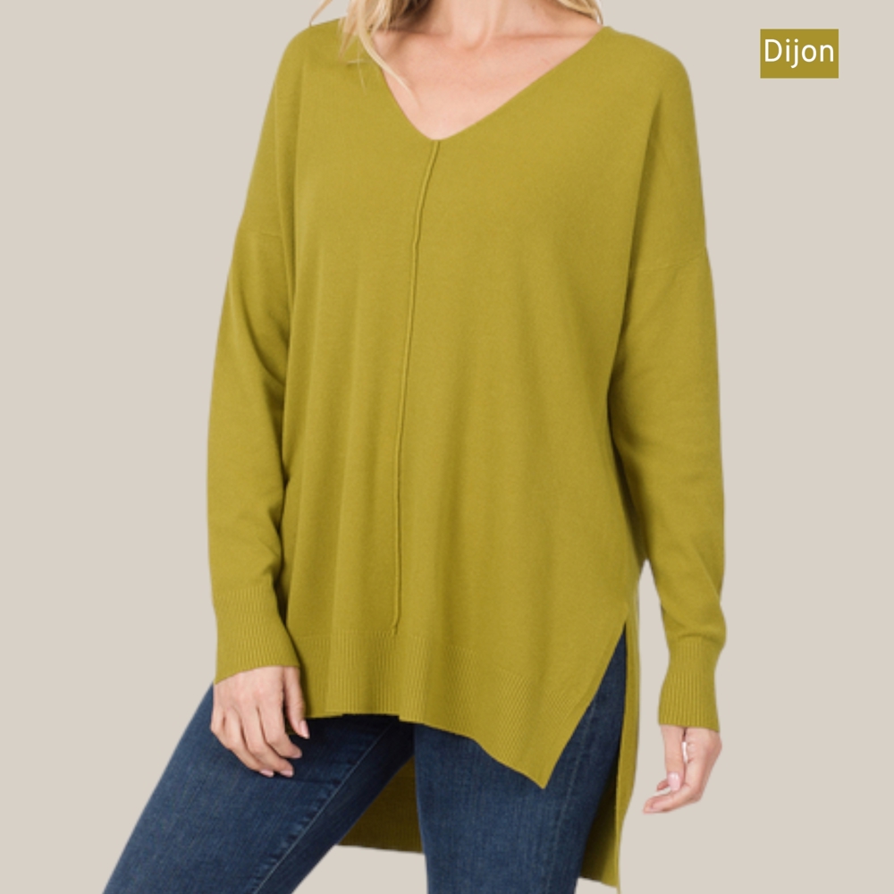 Relaxed Fit V Neck Hi-Lo Sweater