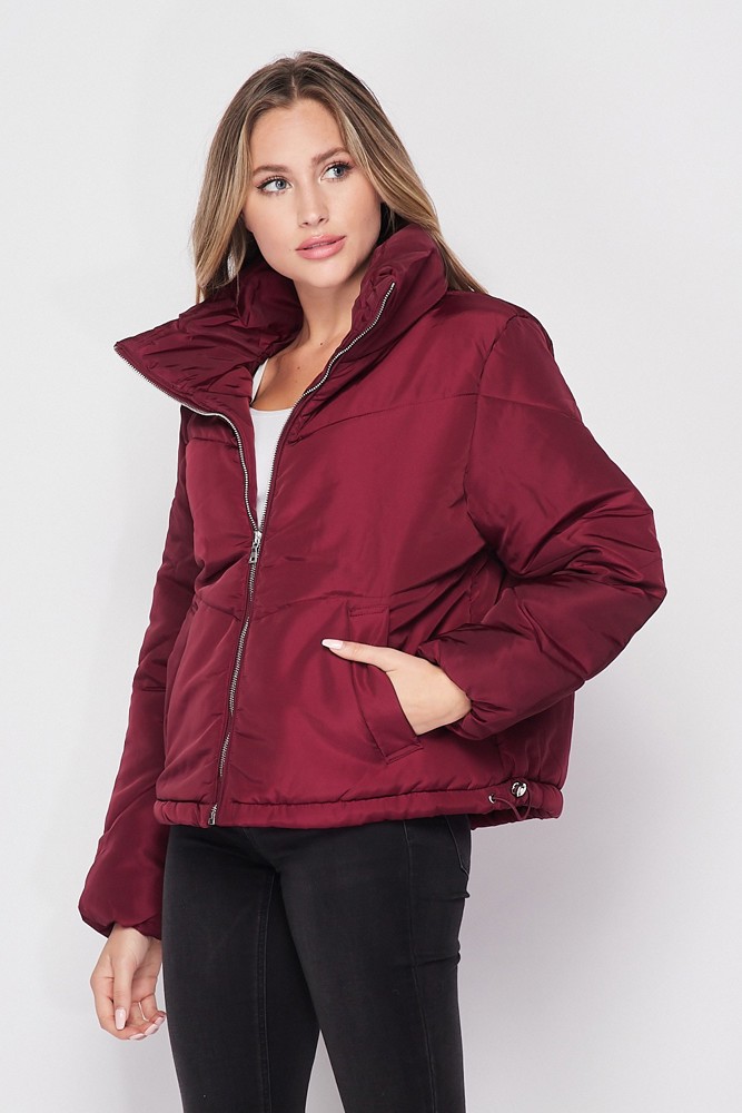 Chevron Quilted Pocketed Puffer Jacket