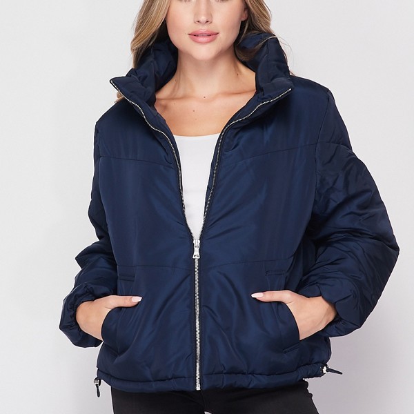 Chevron Quilted Pocketed Puffer Jacket