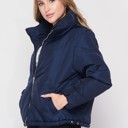 Navy Medium Chevron Quilted Pocketed Puffer Jacket