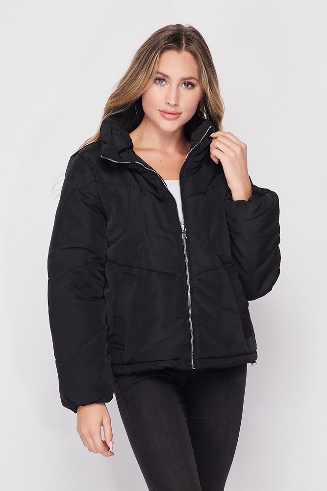 Chevron Quilted Pocketed Puffer Jacket