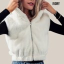 Ivory Medium Plush Hooded Zip-Up Vest with Pockets