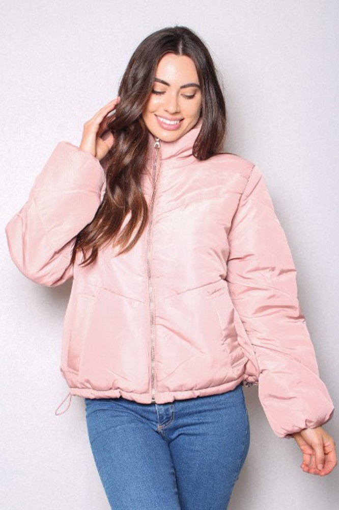 Chevron Quilted Pocketed Puffer Jacket