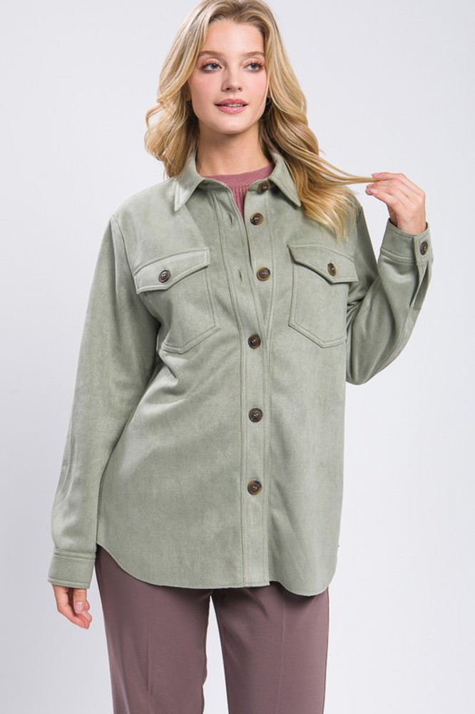 Ultra Soft Faux Suede Button Down Shirt Jacket