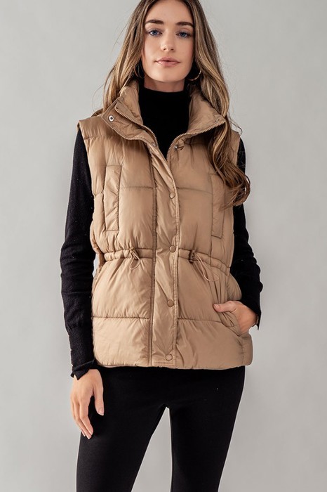 Padded Puff Vest with Waist Cinch