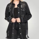 Black Small Distressed Denim Button Up Shirt Jacket