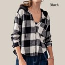 Black Small Hooded Button Down Buffalo Plaid Flannel Shirt