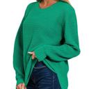  Rounded Hem Hi-Low Waffle Sweater