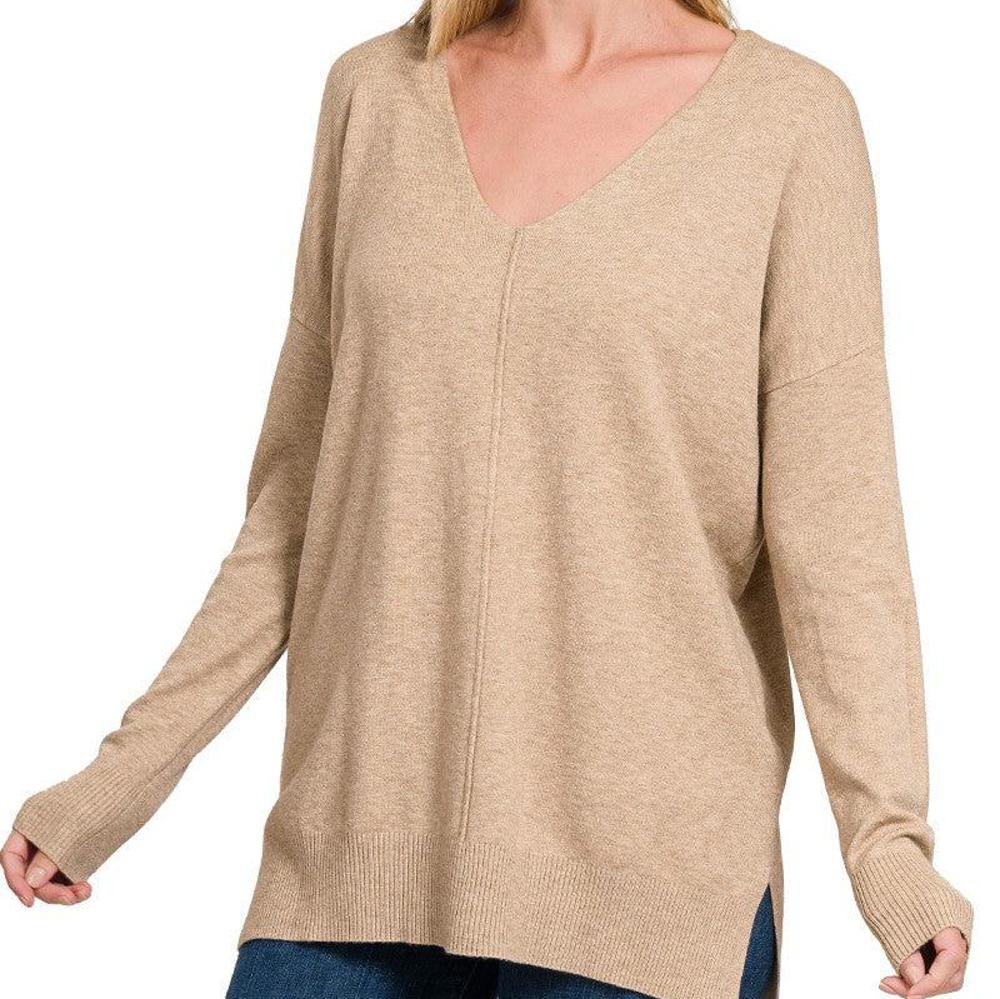 Relaxed Fit V Neck Hi-Lo Sweater