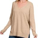 Lt Mocha X-Small Relaxed Fit V Neck Hi-Lo Sweater