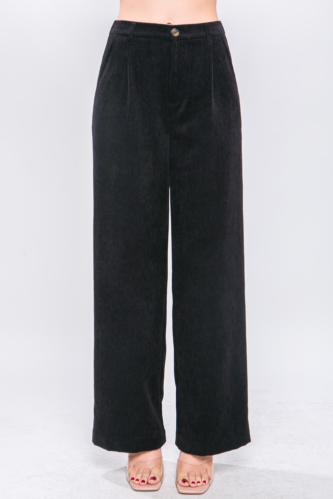 Corduroy Elastic Back Button Front Zip-Up Pants