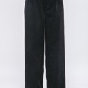 Black Small Corduroy Elastic Back Button Front Zip-Up Pants