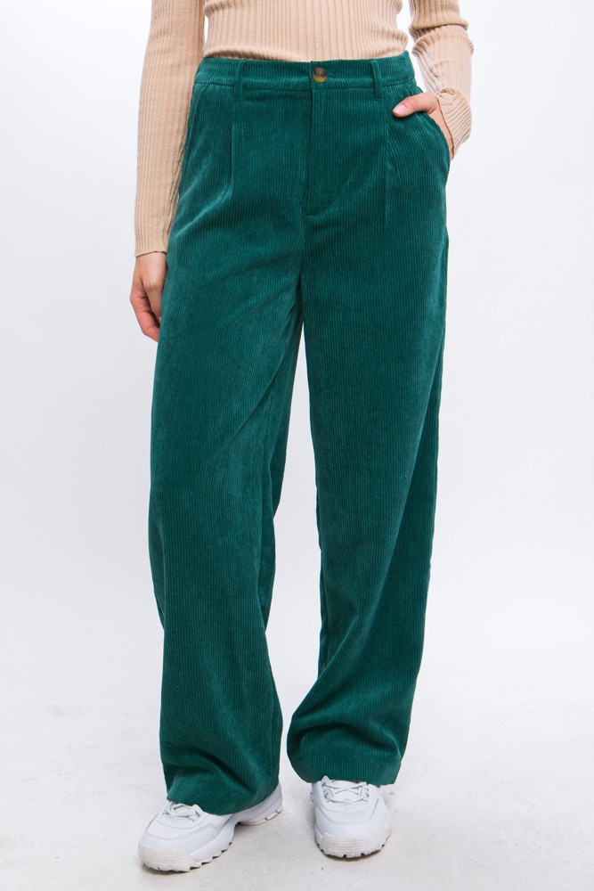 Corduroy Elastic Back Button Front Zip-Up Pants