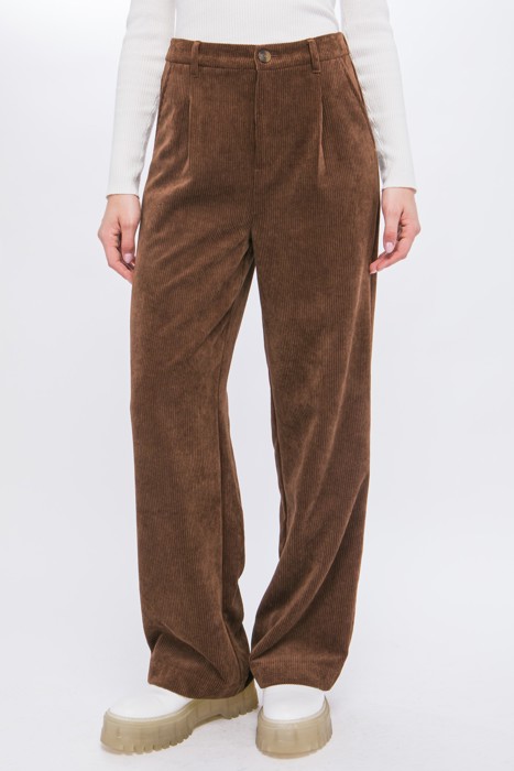 Corduroy Elastic Back Button Front Zip-Up Pants