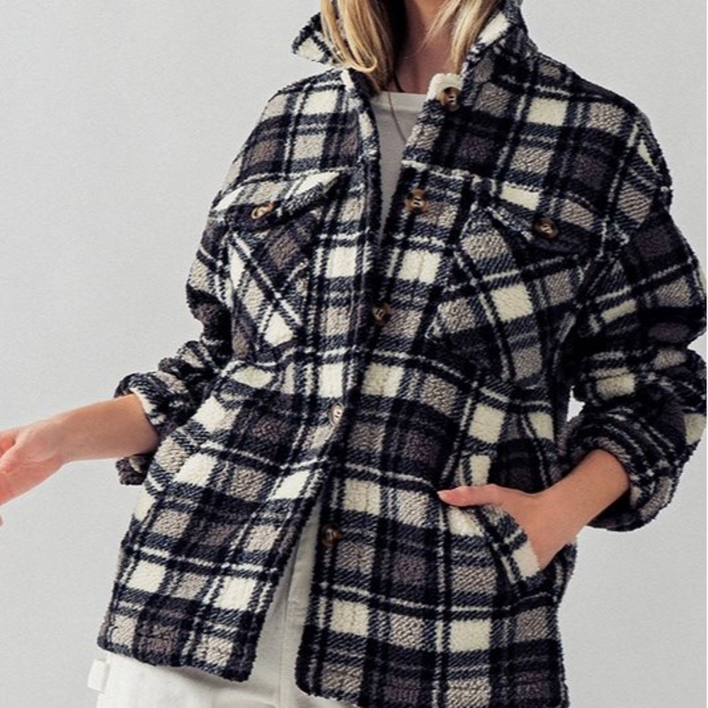 Fluffy Sherpa Plaid Jacket