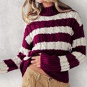 Purple Small Striped Cable Knit Pullover Sweater