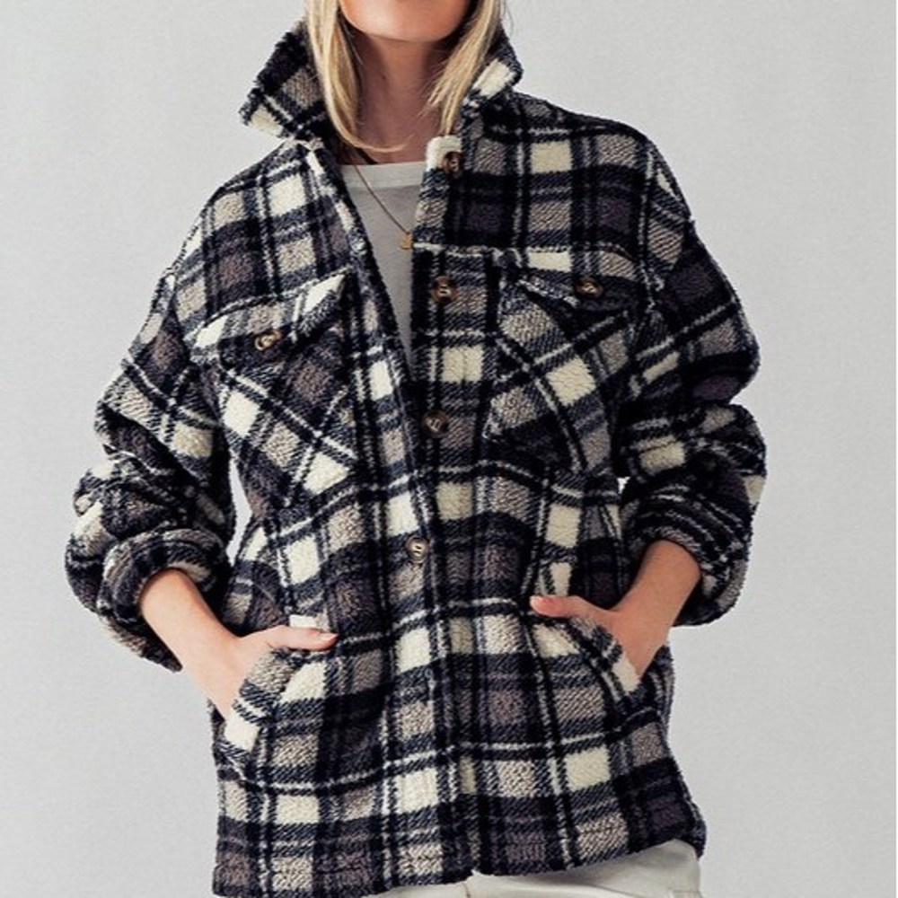 Fluffy Sherpa Plaid Jacket